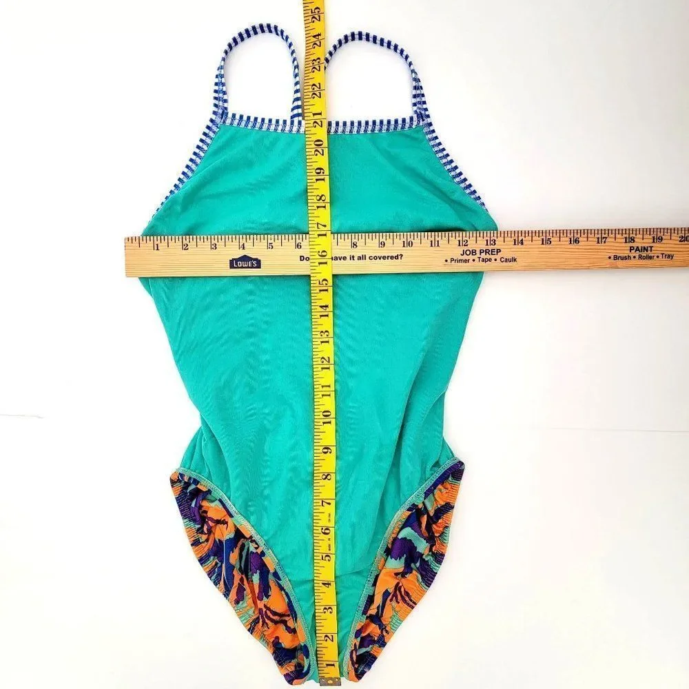 Dolphin Uglies V-2 Back One Piece Swimsuit Women Small Orange Teal Purple‎